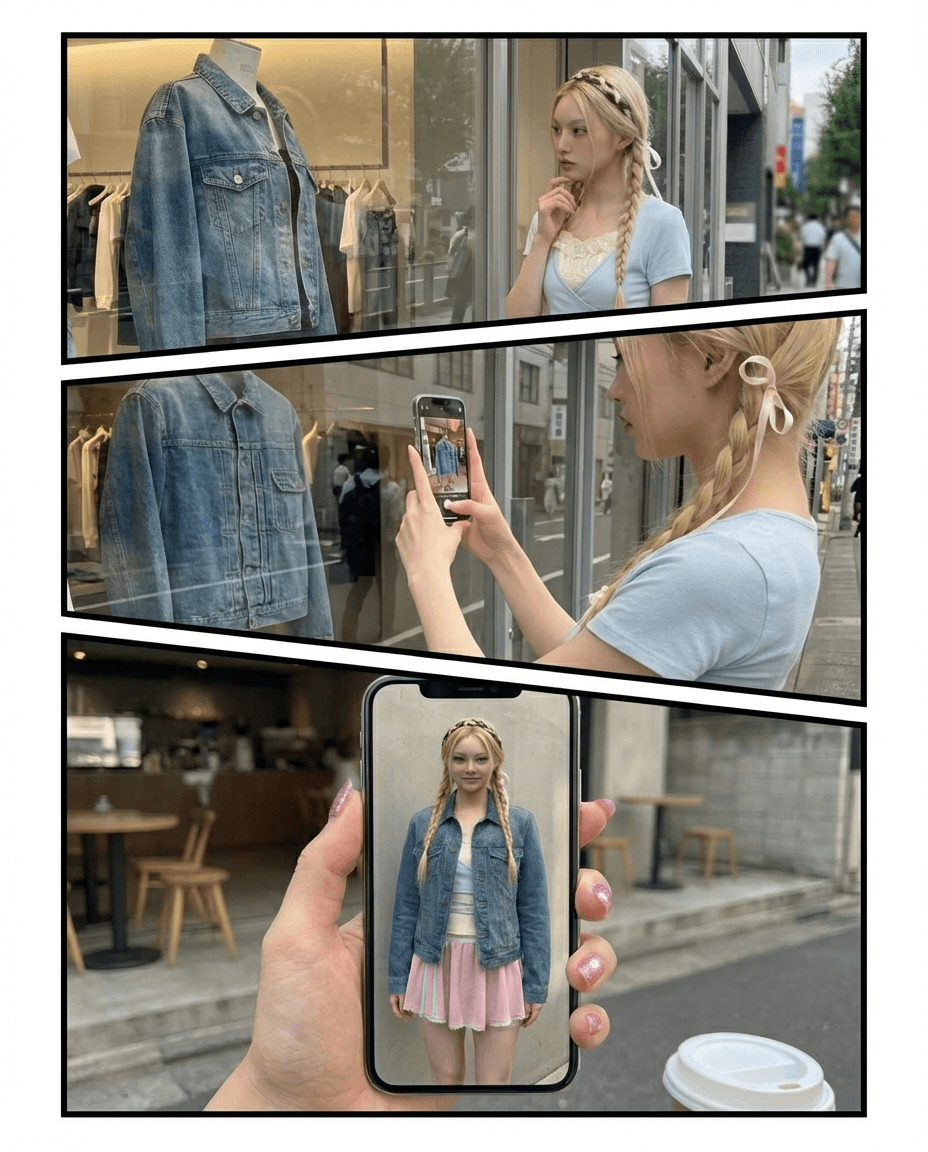 See clothes on yourself